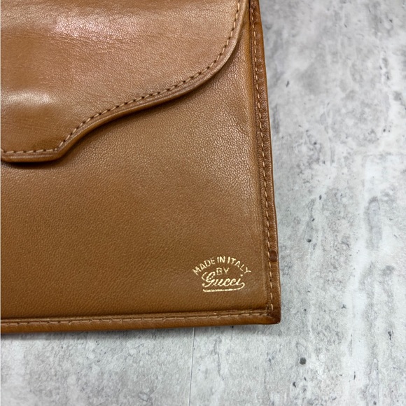 Vintage Gucci Leather Compact Wallet Kiss Lock Camel Tan Soft - Picture 4 of 13